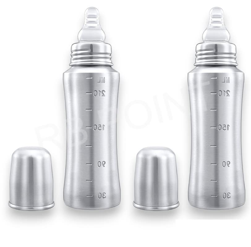 Pack of 2 Anti-Corrosion Stainless Steel Baby Feeding Bottle for Kids/Steel Feeding Bottle for Milk and Baby Drinks Zero Percent Plastic No Leakage (240 ML Bottle)