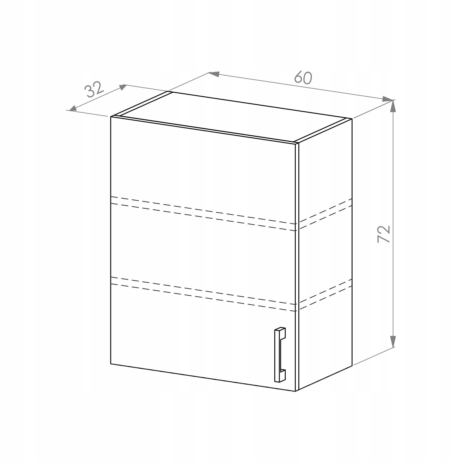 Grifflose Küchenschrank MOD - Hochglanz lackierte MDF-Front - vielseitig kombinierbar - praktische Einlegeböden - selbstmontage - modernes Design - 60x32x72 cm - Weiß