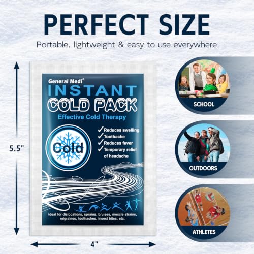 Image of General Medi Instant Ice Cold Pack (4 inchx 5.5 inch) - 25 Packs Disposable Cold Therapy Ice Packs for Pain Relief, Swelling, Inflammation, Sprains, Toothache - for Athletes & Outdoor Activities