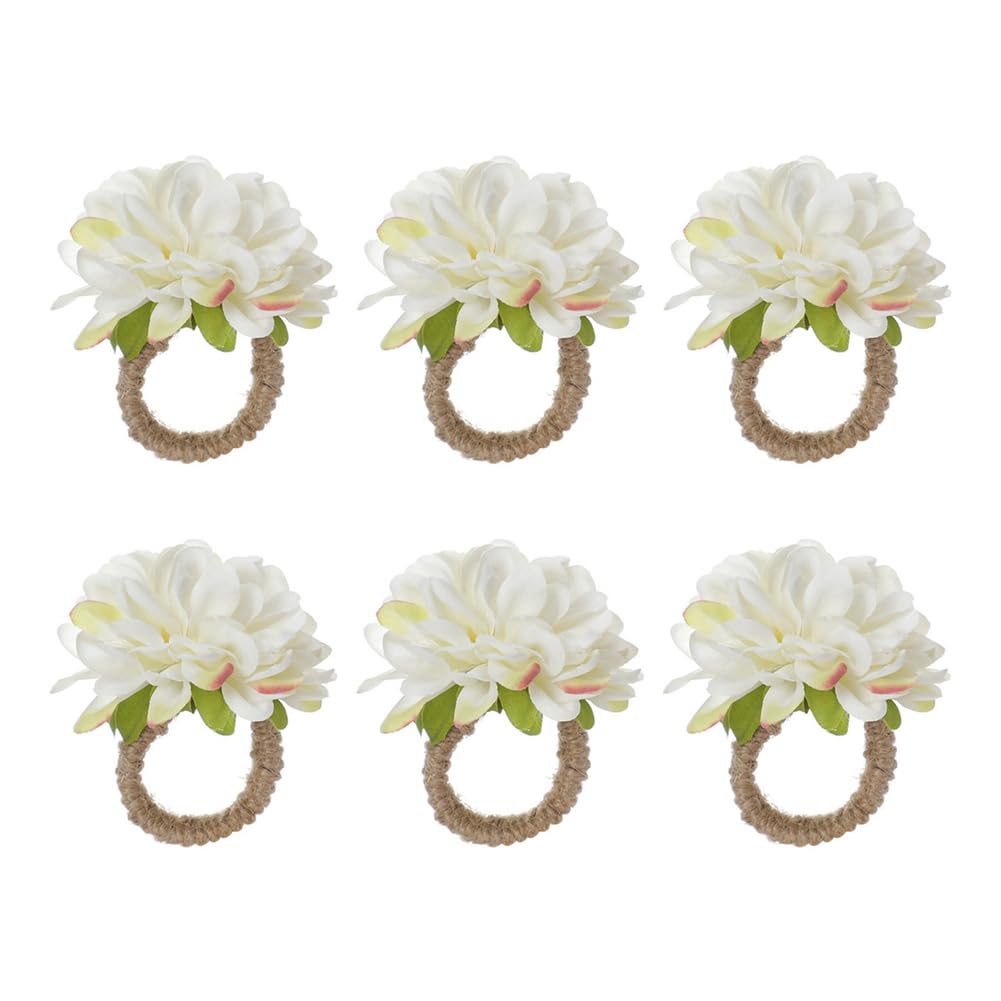 CTRLZS Pearl Napkin Rings, Rustic Rose Napkin Rings Flower Dinner Napkin Holder for Table Decoration Milky White
