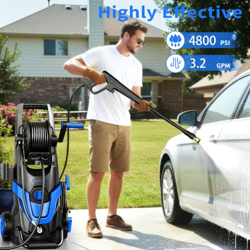Image of 2026Upgraded Pressure Washer 4800PSI w /4 Quick Connect Nozzles, Inlet Hose & Filter&500ML Soap Tank, High Cleaning Machine for Cars /Fences /Driveways /Patios /Home Cleaning,Blue