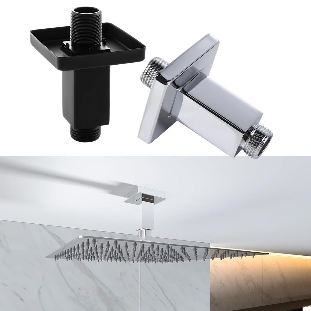 Brazo de para ducha para acero Inoxidable 3 Pulgadas G1/2 para Cabezal de para ducha Montado en Pared con Rosetón Negro(Chrome)