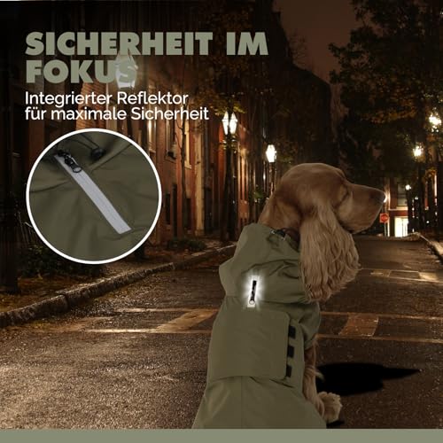 PAW WOW Oskar Hunderegenmantel | Wasserdicht mit Bauchschutz & Geschirröffnung | Reflektierende Hunde-Regenjacke für kleine & große Hunde (XL)