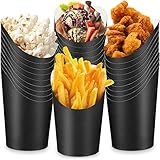 Potchen 200 Pcs French Fry Cups 14 oz Charcuterie Black Paper French Fries Holders Cups Popcorn Box Waffle Cone Take out Party Baking for Wedding Sandwich Food