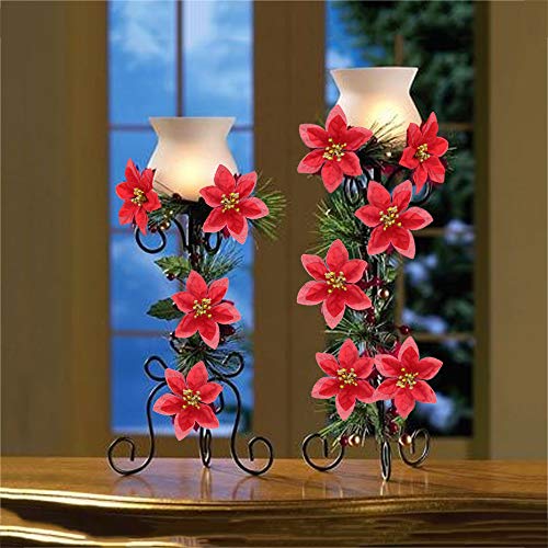 image for NAHUAA Nahuaa 6PCS Christmas Artificial Flowers Silk Poinsettia Bouque