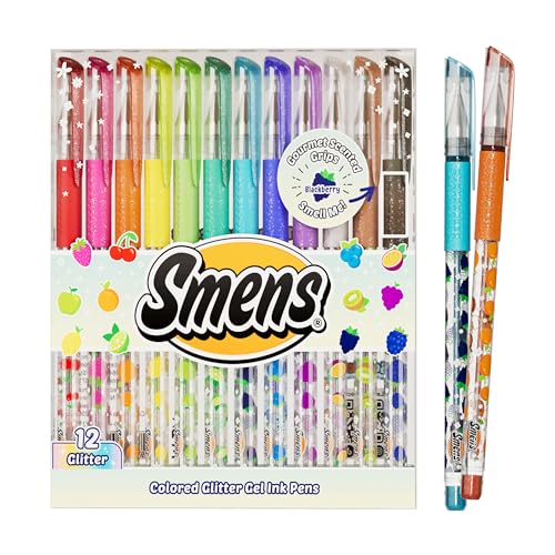 Smens Scented Glitter Gel Pens – 12 Pack Colored Gel Pens with Sparkly Ink & Gourmet Scented Grips – Fun School Supplies, Cute Journaling Pens & Creative Stationery Gift Set