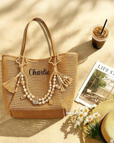 Image of Ocean Bag Charm, Pearl Braided Shell Keychain with Star Clasp