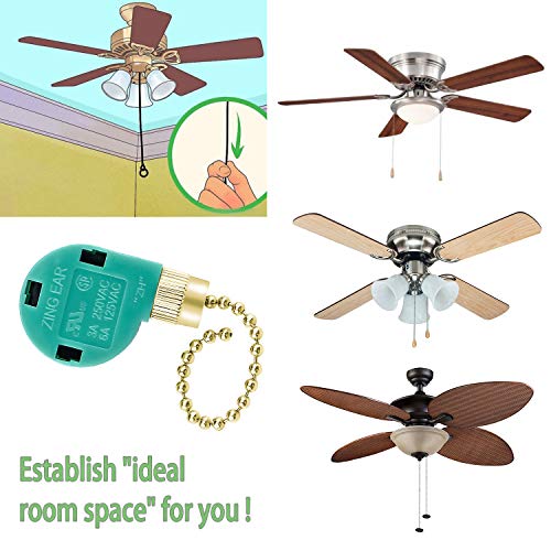 Image of ZE-268s6 Ceiling Fan Switch Zing Ear Gold Pull Chain 3 Speed 4 Wire (2 Pack) for Ceiling Fans, Wall Lamps, Cabinet Light by Cenipar