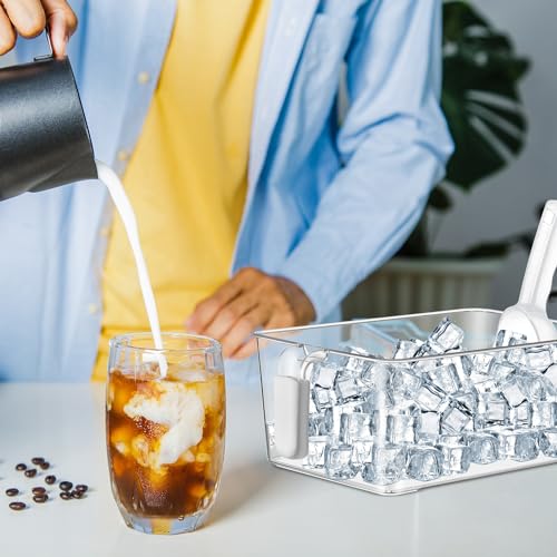 Image of Havawish 2 Set Clear Ice Storage Bin Bucket for Freezer Flexible Scoop Set Plastic Ice Bin Holder Freezer with Pull out Handle Storage Clear for Container Scoop (gray, 10.83 x 7 x 4.33 in, Classic)