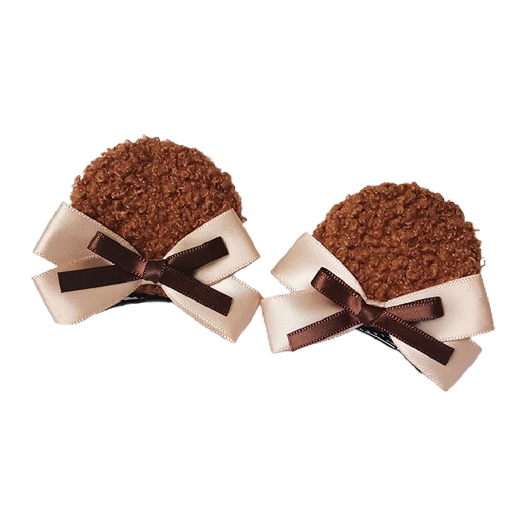 1 Pair Handmade Faux Round Bear Ears Hair Clip Sweet Bowknot Animal Hairpins Anime Cosplay Barrettes