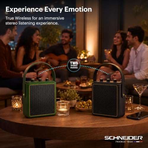 Image of Schneider ENERZA HP20 Portable Wireless Bluetooth Speaker | 20W Triple-Driver 360 Sound | Auracast & Bluetooth 5.4 | IPX4 Splash Proof | Fast Charge 0-80% in 1Hr | 10Hr Playtime - Black