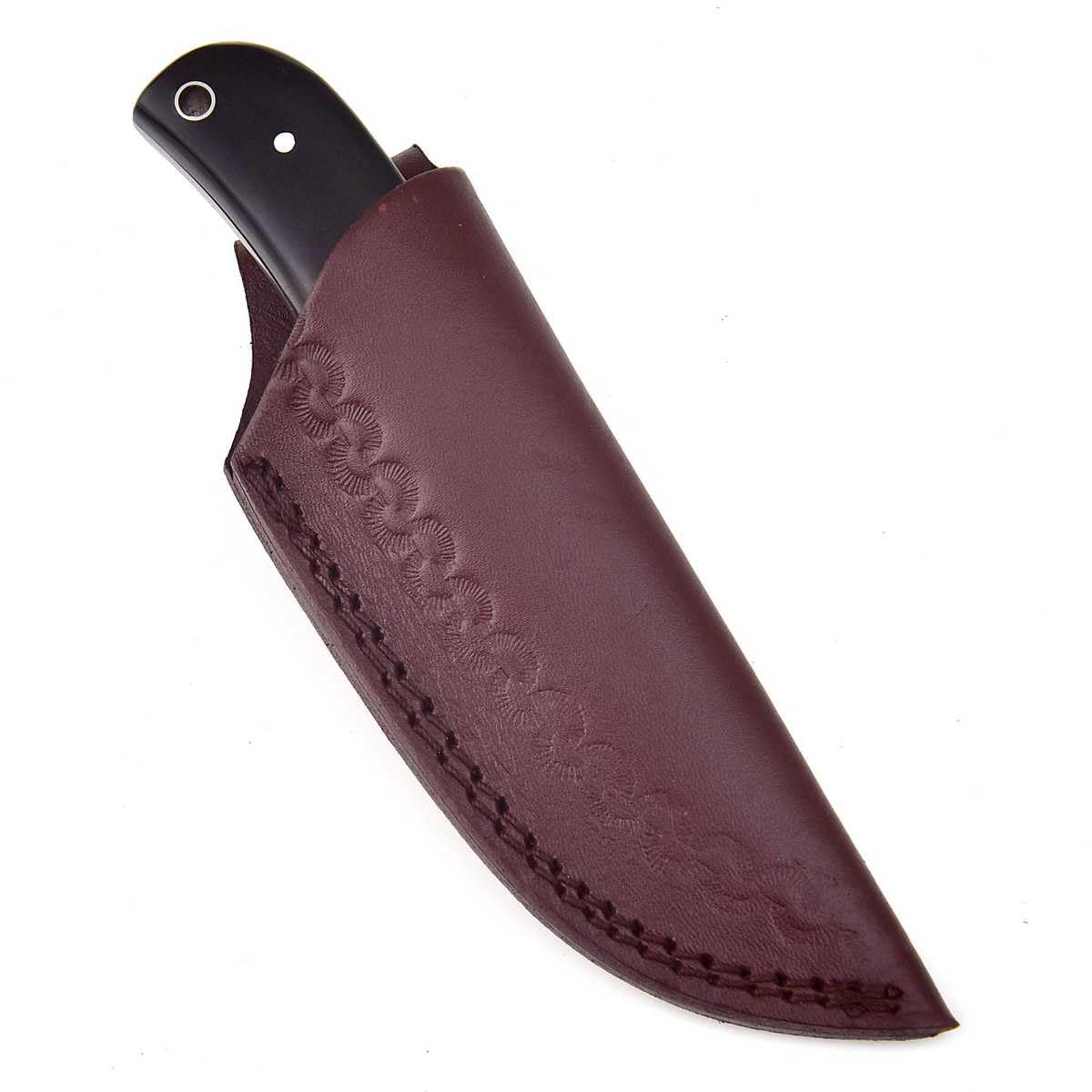 Damast Jagdmesser schöne Klingenmaserung Damast Stahl mit Lederhülle6081