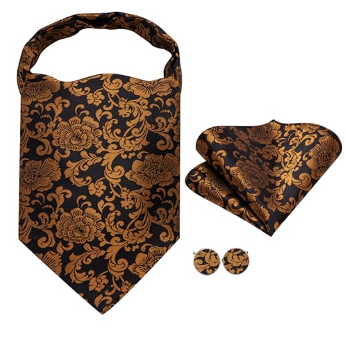 Image of Dubulle Paisley Floral Ascot for Men Self Tie Mens Cravat and Pocket Square Cufflinks Wedding