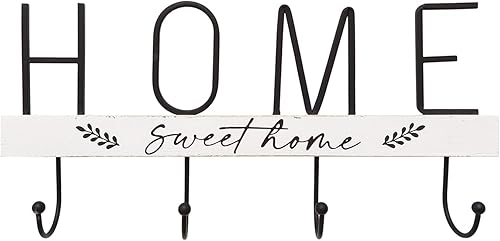 Miniatura 6 de Perchero de pared con estampado de madera de granja con 4 ganchos estándar para abrigo, bufanda, bolso, bolso, toalla, llave, gorra, taza, sombrero,