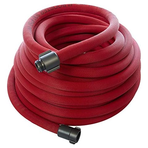 FireHoseDirect Red 1 inch x 100' Non-Collapsible Lightweight Hose with Aluminum 1inches NH Couplings Cover