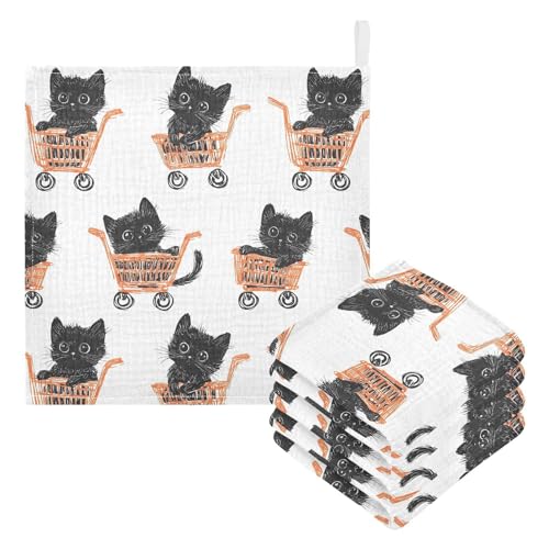 vvfelixl Baby Muslin Washcloths Black Cat Go Shopping Baby Burp Cloths Cotton Babys Face Towel for Newborn Infants Boys Girls Soft and Absorbent 11.8 X 11.8 in, 3 Pack3