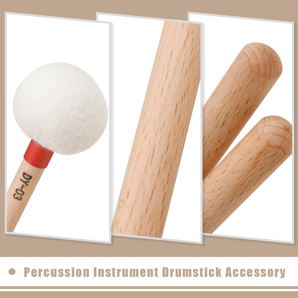 2Pcs Red Felt Drumsticks with Wooden Handle Perfect for Bass Drum and Percussion Instruments - Durable Mallet Sticks for Drummers