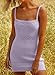 Lesore Womens Mini Dress Fashion Summer Square Neck Sleeveless Knitted Strappy Mini Dress Crochet Dresses Light Purple XL