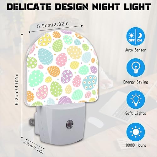 Image of Easter Eggs and Flowers Night Light for Kids,Colorful Easter Eggs Daisies Plug in Night Light with Dusk to Dawn Sensor, 0.5w Energy Saving Nightlight for Hallway Stairway Kitchen Bedroom
