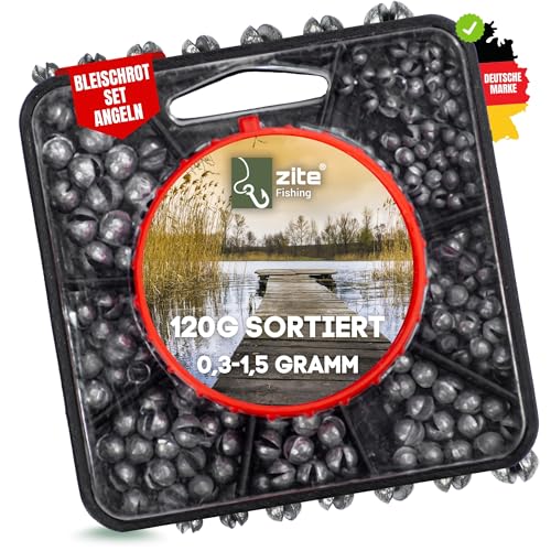 Zite Fishing Bleischrot-Sortiment 120g - Schrotblei zum Angeln in Spender-Dose - Angelblei Set zum Klemmen für Posen-Montagen und mehr, Angel Blei Angeln, Bleikugeln, Bleigewichte, Klemmblei