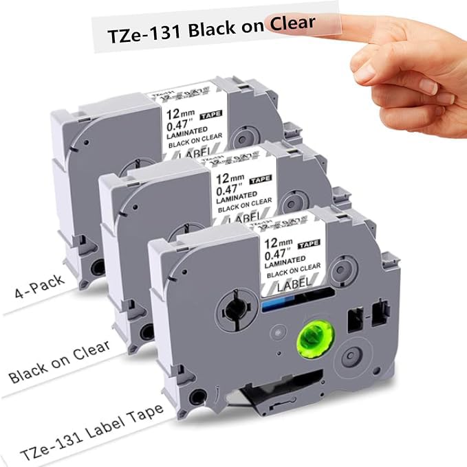 3 x Compatible Brother Labelling Device Tapes 12 mm for Brother TZe-131 TZe131 TZ Tape 12 mm 0.47 Transparent Replacement Tape for P Touch PT-E110 PT-D400 H105WB D210 H110 D600VP H107B H100LB
