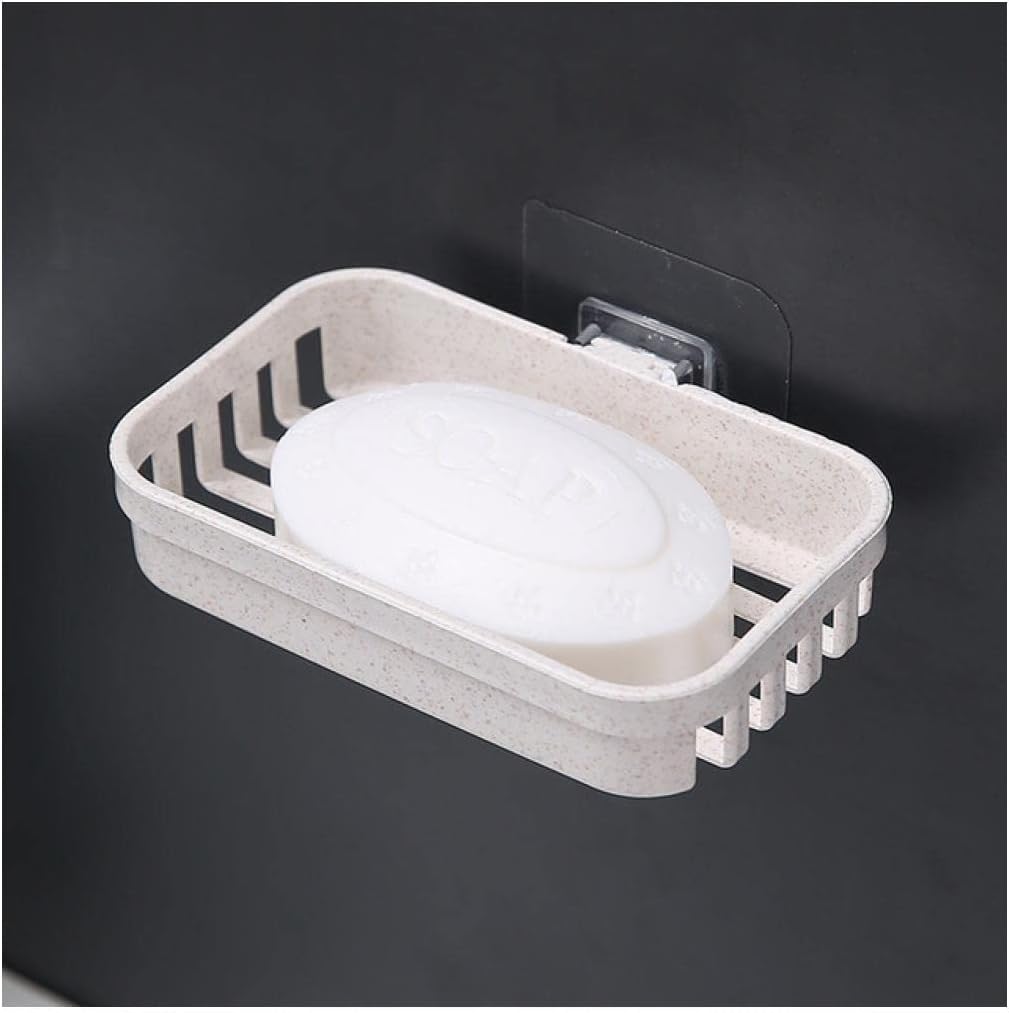 soap dish， Double No Punching Soap Box Sponge Storage Rack Shampoo Bar Holder Self Draining(C)