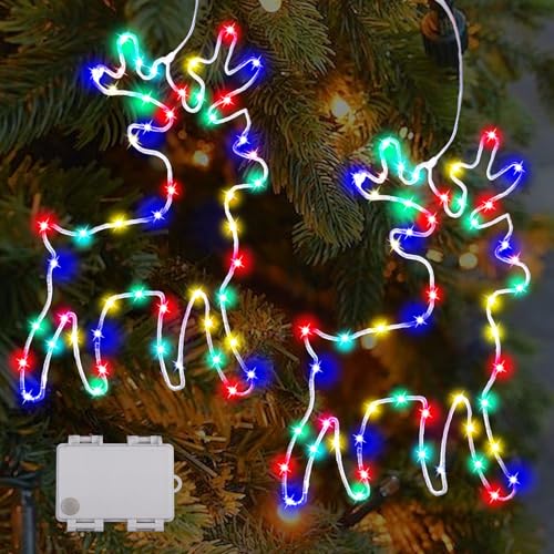 2 Stück Beleuchtet Rentier Weihnachtsdeko mit Timer, 8 Modi 60 LEDs...