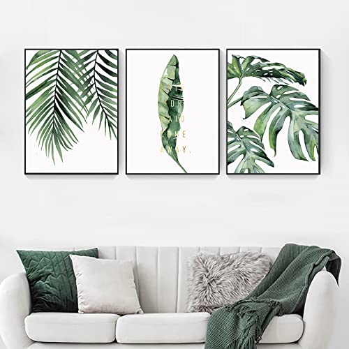 Lot de 3 posters de qualité supérieure - Style scandinave - Plantes tropicales - Feuilles vertes - Tableau mural moderne - Pour salon, chambre à coucher - Sans cadre (30 x 40 cm)