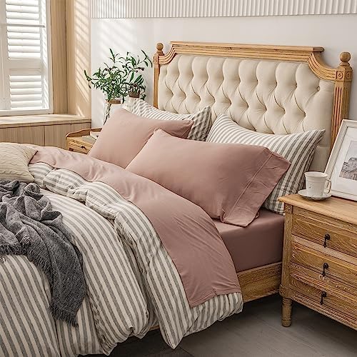 PURE ERA Jersey Knit 4pc Bed Sheet Set 100% T-Shirt Cotton Super Soft Comfy Breathable Fits Mattress Up to 20" Extra Deep Pocket (Solid Petal Pink, Full)