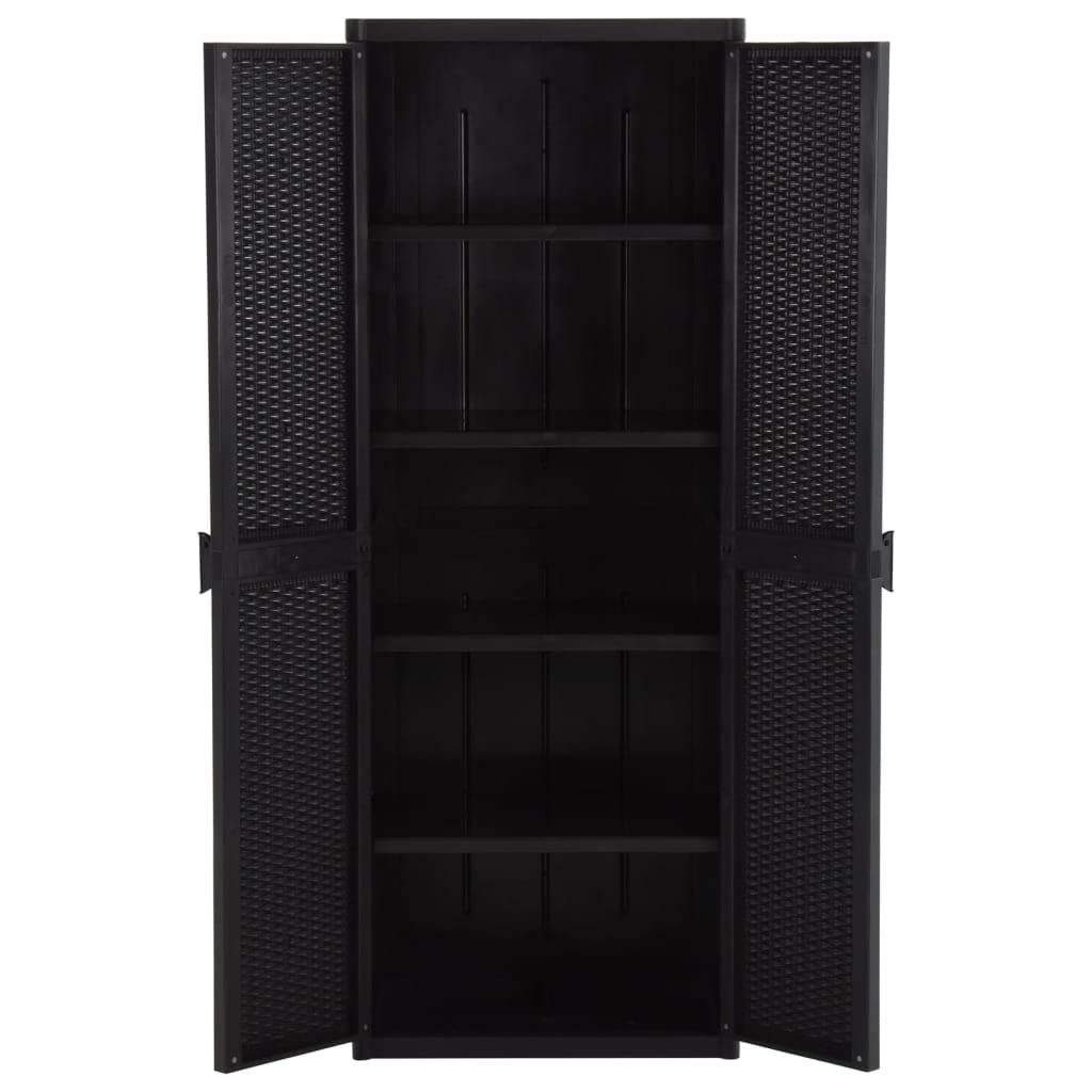 KOIECETA Gartenschrank Kunststoffschrank Haushaltsschrank Spindschrank Schrank Spind Terrassenschrank Balkonschrank Schwarz 65x45x172 cm PP Rattan