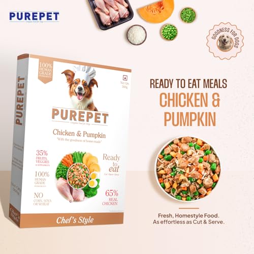 Image of Purepet Fresh Dog Food 300g | Chicken & Pumpkin for Adults & Puppies | High Protein, 65% Real Chicken, 35% Fruits & Veggies | No Preservatives | Ready to Serve | All Breeds | Single Meal Pack