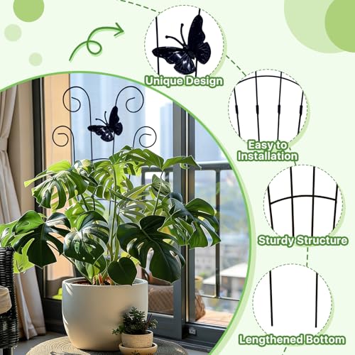 Image of 4 Pack 30 Inch Taller Plant Trellis for Potted Climbing Plants Indoor, Expandable Metal Garden Trellis for Climbing Plants, Flowers, Vine, Ivy - Sturdy Houseplant Support with Ties