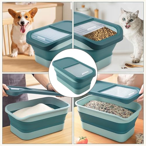 Druuzyl Hundefutter Aufbewahrungsbox 5kg - Faltbarer Futterbehälter für Trockenfutter mit Deckel, Messbecher & Löffel, Luftdicht, Haustierfutter-Container für Hund/Katze mit Faltbare Hundenapf,grün