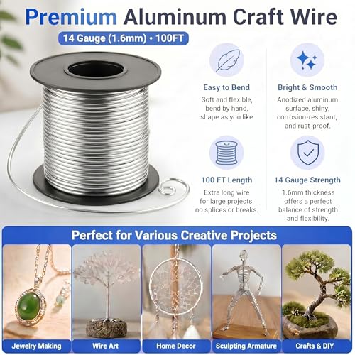 Image of Therwen 100ft 14 Gauge Stainless Steel Wire for Gardening, Electroculture, Bonsai, Jewelry Making Beading DIY Craft Pure Bare Stainless Steel Wire Spool