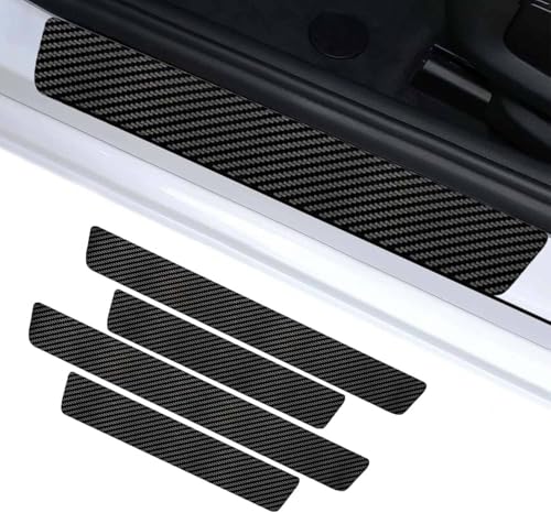 JINGMU 4 Piezas Protector Umbral Puerta Coche para Renault Trafic Kombi 2022-2024 2025, Cinta Umbral Fibra Carbono Negro Resistente Pegatinas Umbral de Puerta de Coche Protector