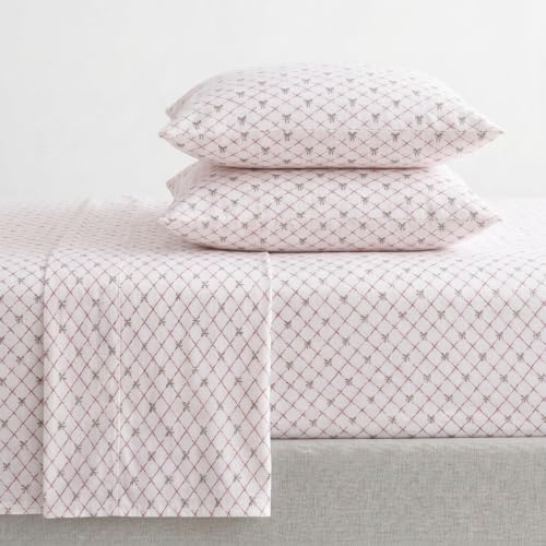 Image of Martha Stewart - Flannel Sheets King Size, Anti-Pilling & Wrinkle Resistant Cotton, Touchably Soft for All-Season Comfort - Bed Sheets with Matching Pillowcases & Fitted Sheet (Holiday Bows Red)