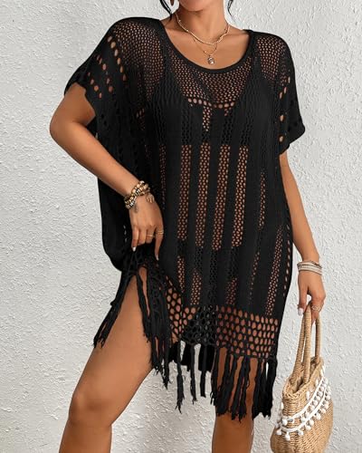 Bsubseach Crochet Swimsuit Coverup Bohemian Bathing Suit Cover Up for Women Hollow Out Knit Beach Dress4