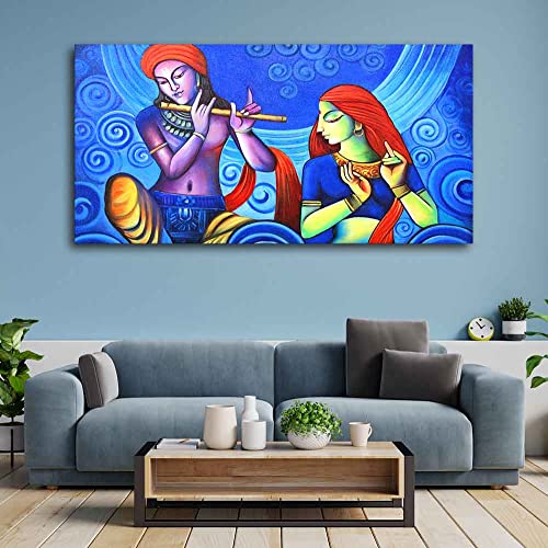 Image of VIBECRAFTS Canvas Paintings for Living Room Drawing Room Radha Krishna Canvas Wall Painting Fitted With Wooden Frame For Home | Office | Living Room | Gift (PTVCH 2476)