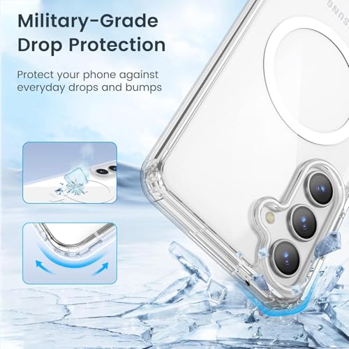 Image of Magnetic Silicone Case for Samsung Galaxy S25 5G Compatible with MagSafe, Shockproof Phone Bumper Cover, Anti-Scratch Clear Back (Clear)