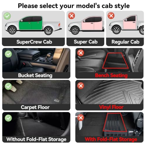 Image of Floor Mats for Ford F-150 2015-2026 & F150 Lightning 2022-2026 SuperCrew (Rear w /o Fold Flat Storage), Floor Liners TPE Automotive All Weather Cover Protection Waterproof Front & Rear Row Car Mats