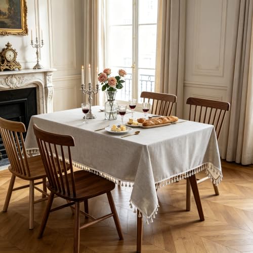 Demisland Beige Tischdecke Rechteckig Leinen Abwaschbar Tischtuch 140x220cm – Ansicht 6