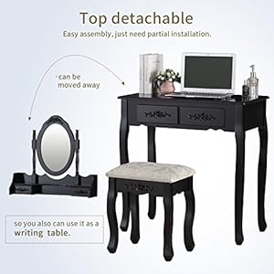 Vanity table setoval mirrorwood makeup table w4 drawer storagebedroom dressing table with cushioned stool for girls women black  urban country home decor