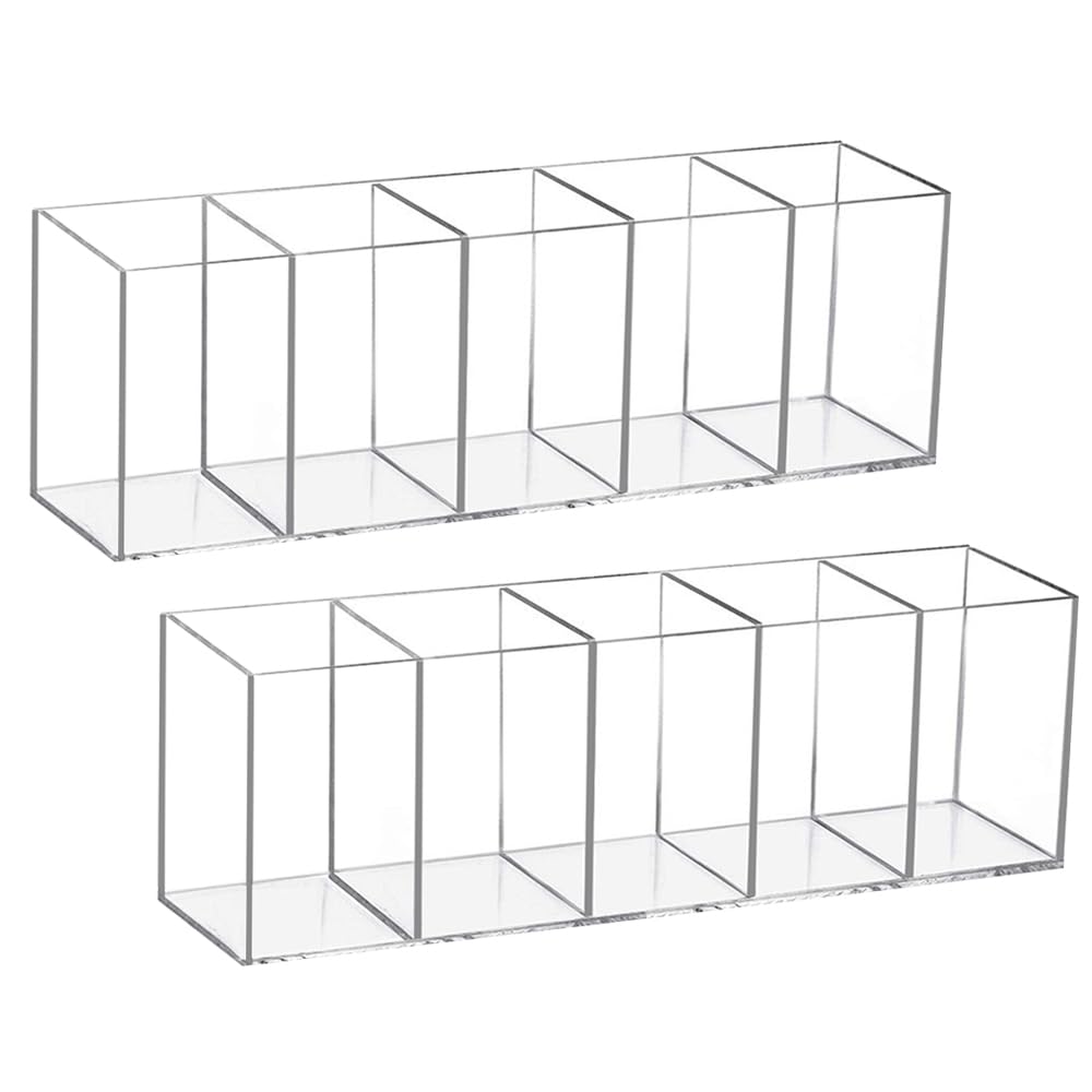 2 portamatite in acrilico per scrivania, 5 scomparti, trasparente, per penne, pennarelli, pennelli da trucco, organizer per cancelleria, forniture artistiche, pacchetti di bevande, accessori