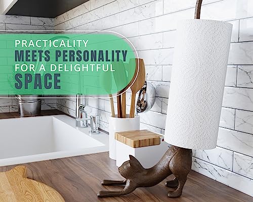 Yoga Cat Decorative Paper Towel Holder Or Toilet Paper Holder By Comfify - Adorable “Downward Dog” Pose Kitty- Cast Iron Paper Towel Stand - Antiqued Cast Iron Storage - Multiple Uses - 19” Tall. #TOP2