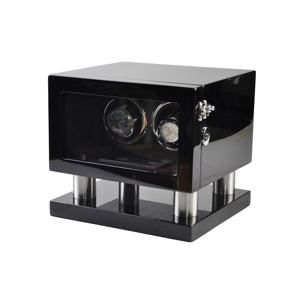 MYUYEE Watch Winder Watch Double Watch Winder For Automatic Watches Led Touch Screen Built-In Led Illuminated Wood Shell Piano Paint Exterior (Black Black-A)