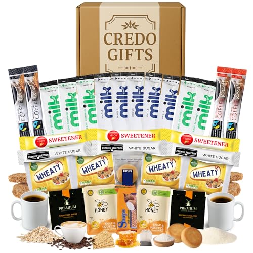 Ultimate Coffee, Tea & Breakfast Gift Hamper Set – Instant Coffee, Tea Bags, Cereal, Shortbread, Sesame Bars, Milk & Sugar Sticks – Luxury Breakfast Gift for Men, Women, Families, Travellers