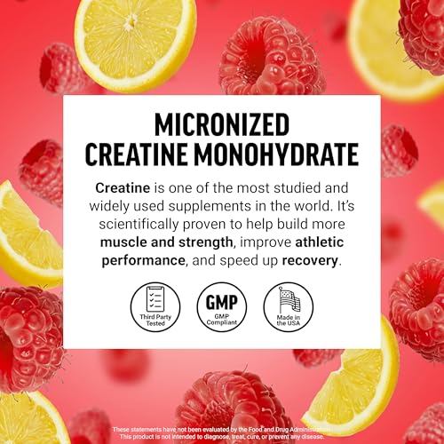Image of Force Factor Creatine Monohydrate Powder, 5g Micronized Dose to Support Muscle Growth, Strength, Recovery, Cognitive Health & Working Memory, Raspberry Lemonade, 100 Servings