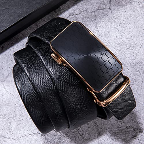 Image of Dubulle Designer Men's Belts, Ratchet Leather Sliding Buckle Dress Belt | 1 3 /8 inch(3.5cm) Genuine Leather Adjustable Strap, Automatic Ratcheting Buckles, Gift‑Boxed, Trim to Fit, for Business Casual