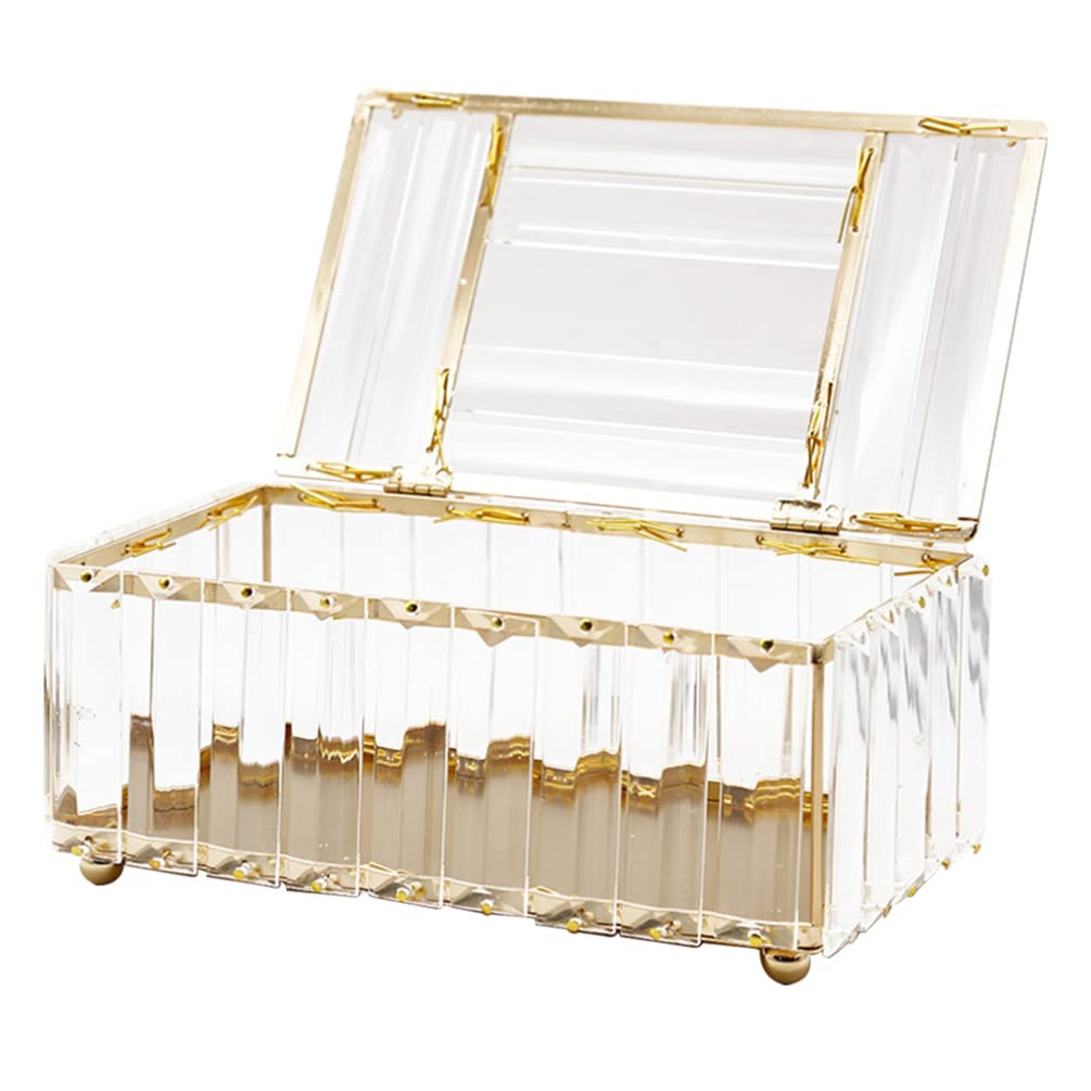 Didiseaon 1pc Box Tissue Box Organizer with Lid Towel Dispenser Dining Table Decor Napkin Holders for Tables Household Decor Makeup Towel Rack White Alloy Plus Crystal Glass Strip Thicken