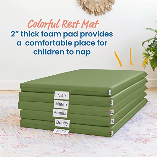 Image of ECR4Kids SoftZone Rainbow Rest Mat, 2in, Sleeping Pad, Hunter Green, 5-Piece
